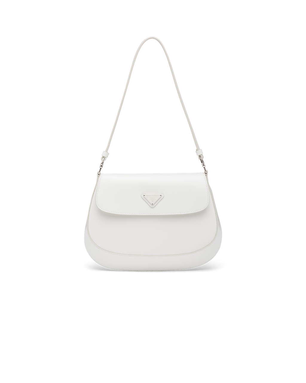 Prada Prada Cleo Brushed Cuero Shoulder Bag With Flap Blancas | 20193-GMIN