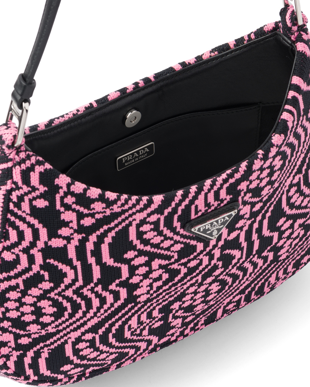 Prada Prada Cleo Jacquard Knit And Cuero Bag Negras Rosas | 42935-KTOL