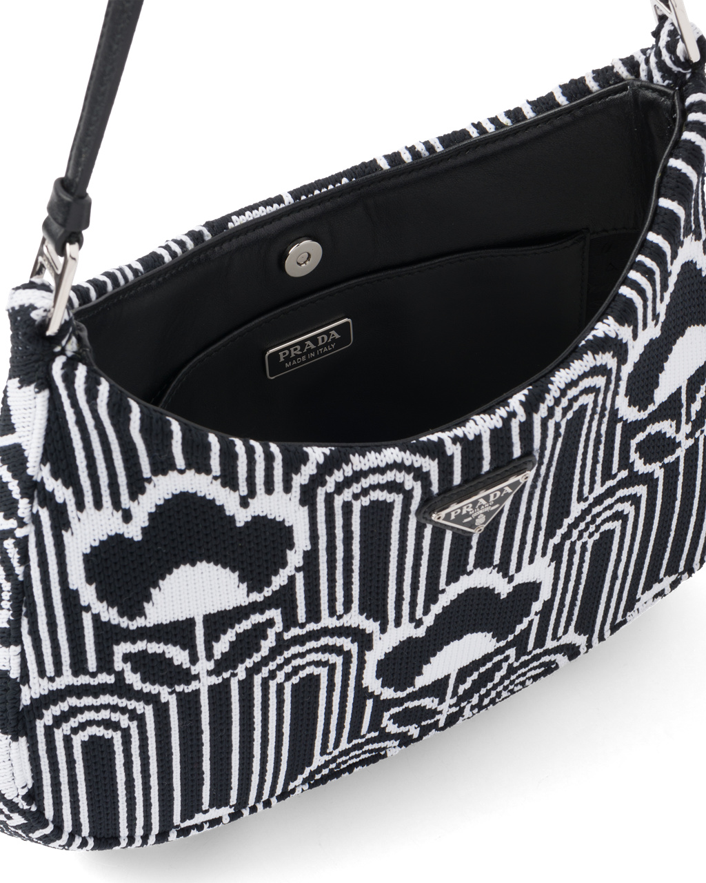 Prada Prada Cleo Jacquard Knit And Cuero Bag Negras Blancas | 93681-YEXC