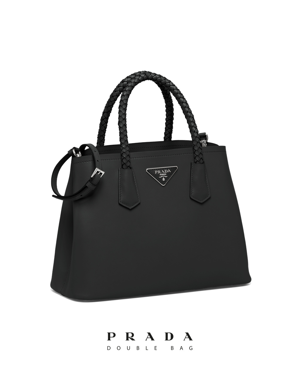 Prada Prada Double Medium Cuero Handbag Negras | 35189-DSLQ