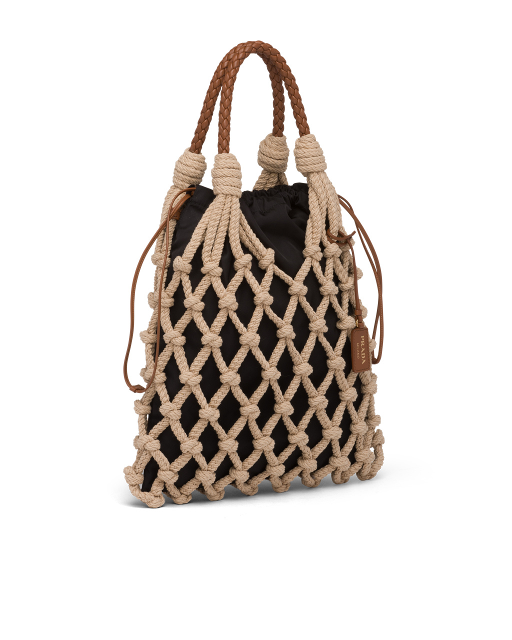 Prada Prada Fishnet Cord Mesh And Nylon Bag Cord / Cognac | 64823-BHTI