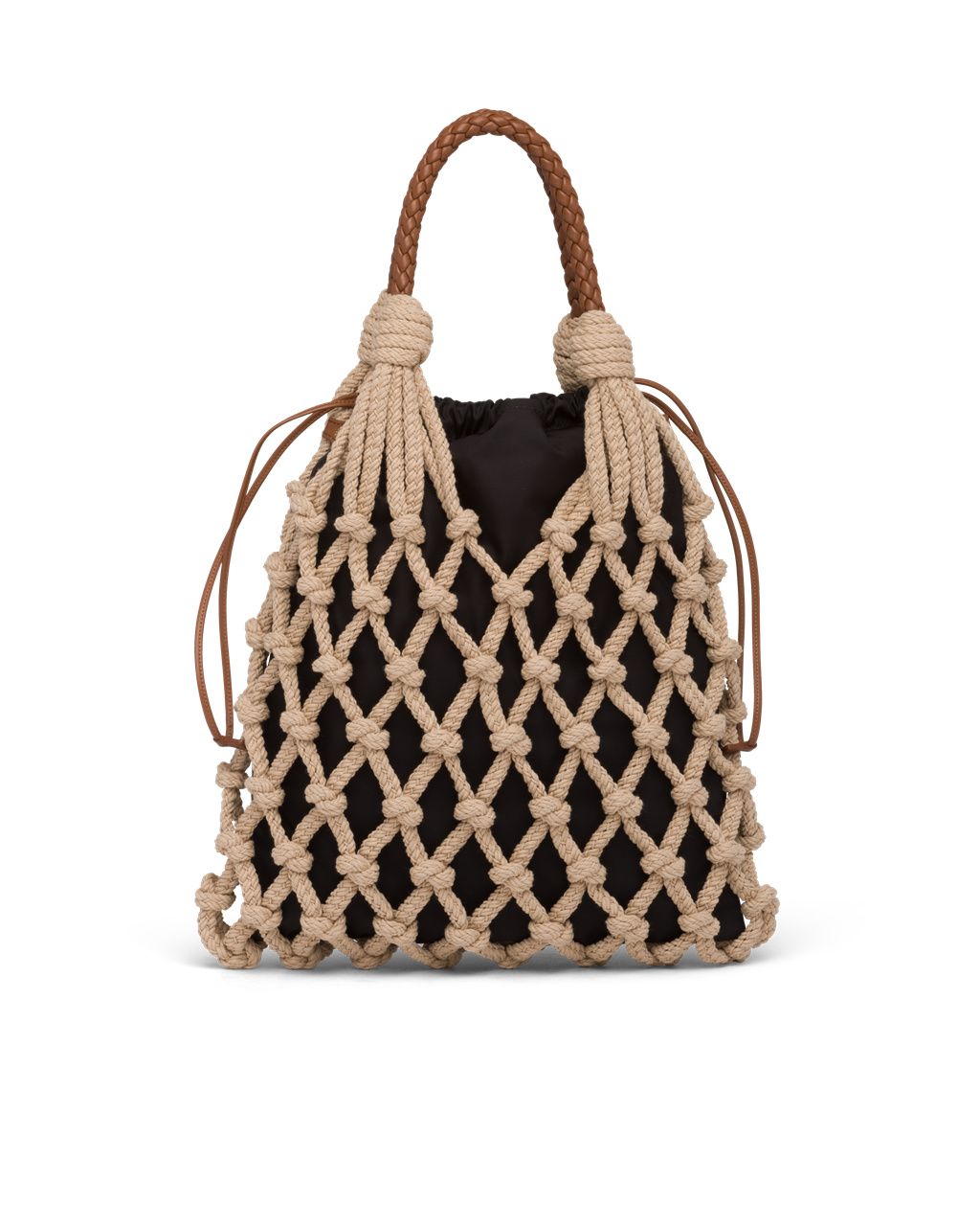 Prada Prada Fishnet Cord Mesh And Nylon Bag Cord / Cognac | 64823-BHTI