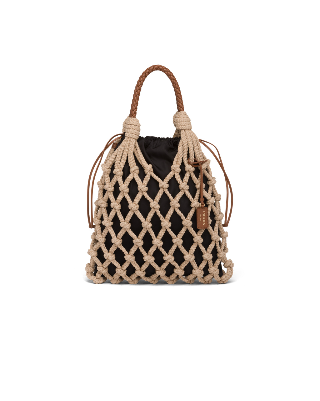 Prada Prada Fishnet Cord Mesh And Nylon Bag Cord / Cognac | 64823-BHTI