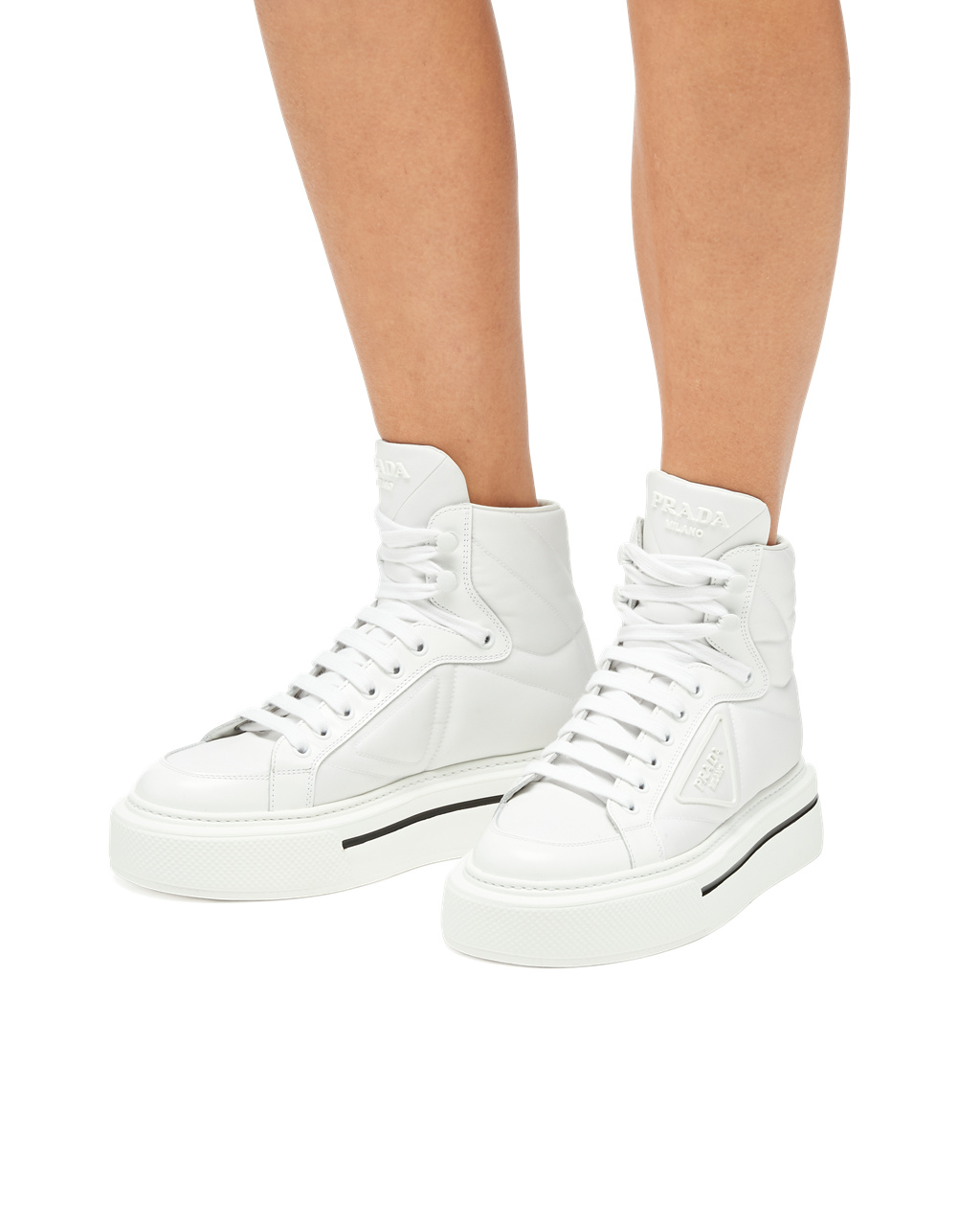 Prada Prada Macro Re-nylon And Brushed Cuero High-top Sneakers Blancas | 06192-XAUD