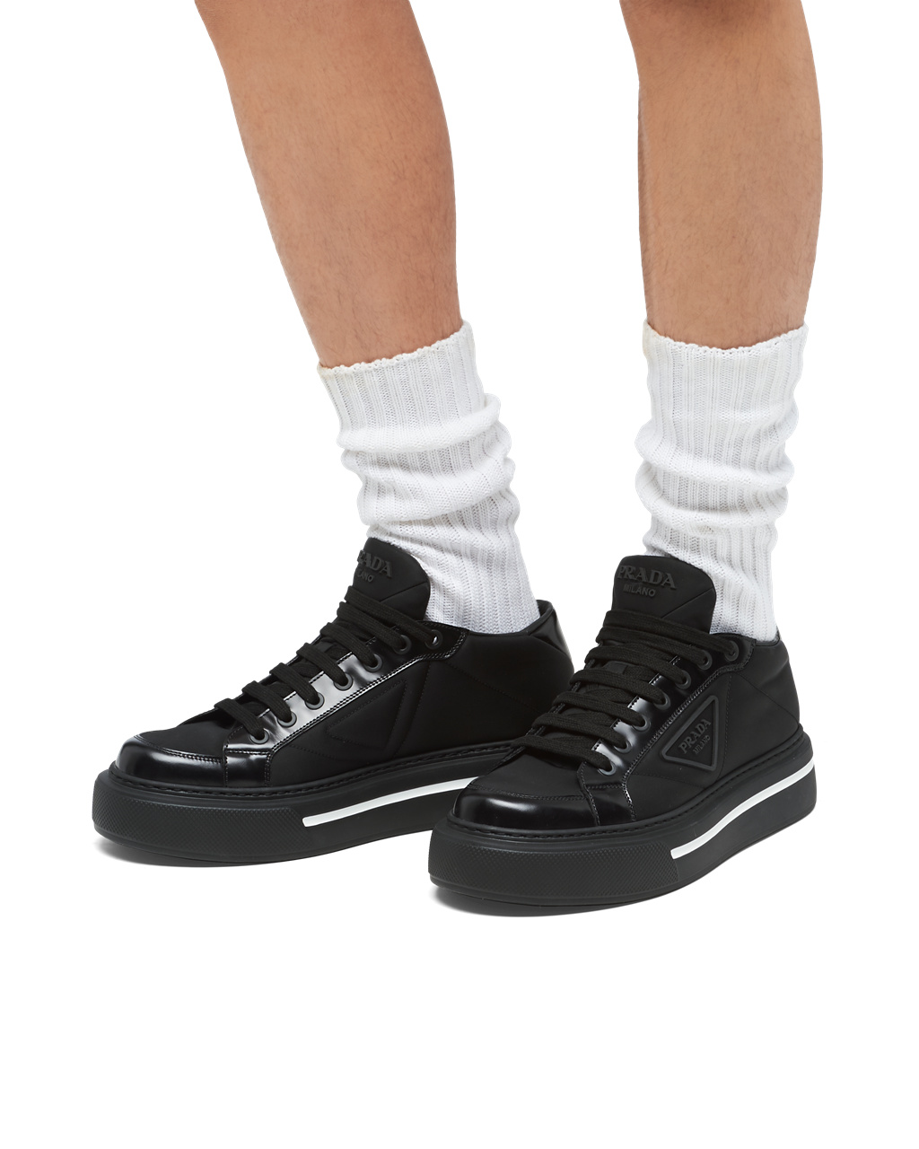 Prada Prada Macro Re-nylon And Brushed Cuero Sneakers Negras | 34896-HQFO