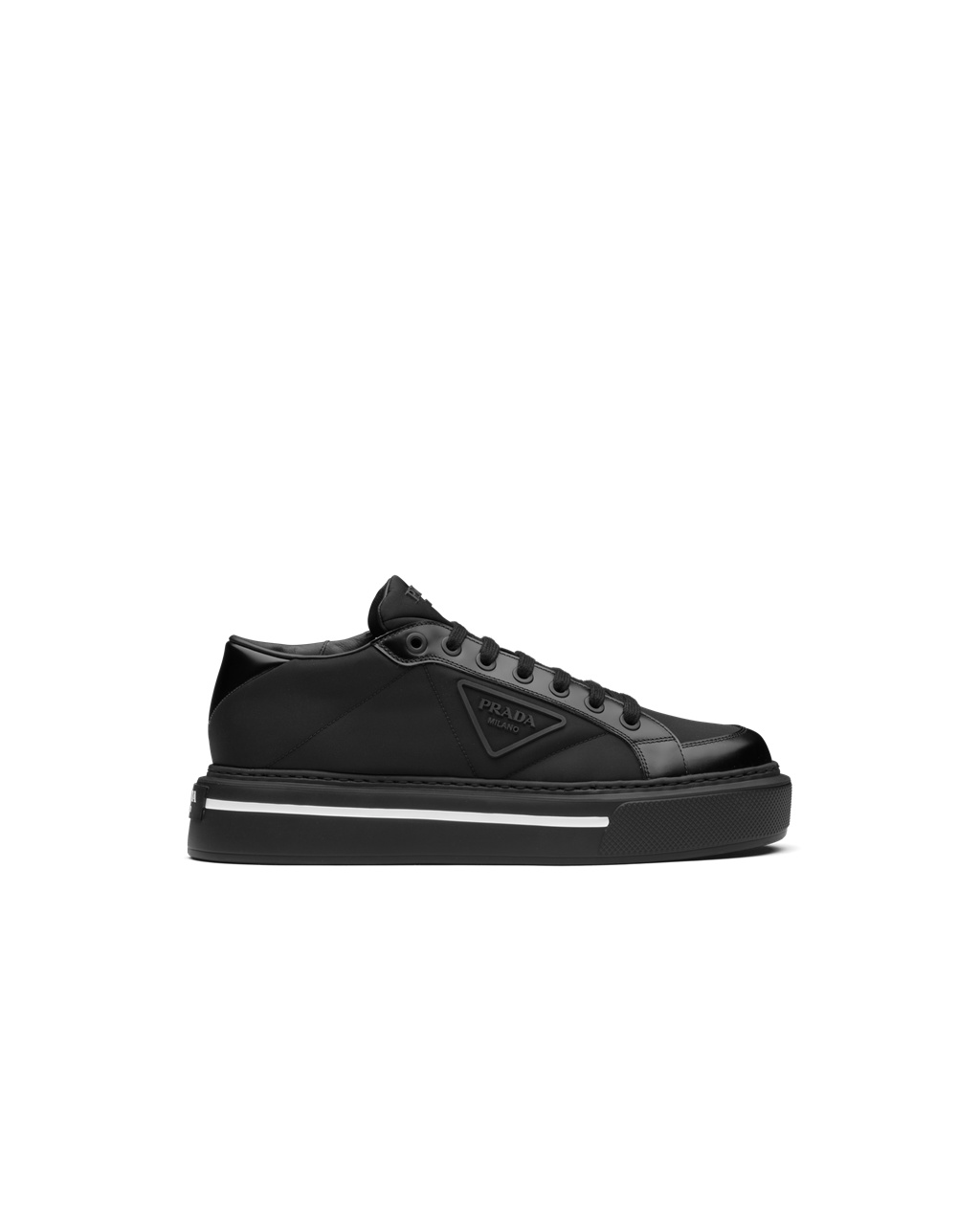 Prada Prada Macro Re-nylon And Brushed Cuero Sneakers Negras | 34896-HQFO