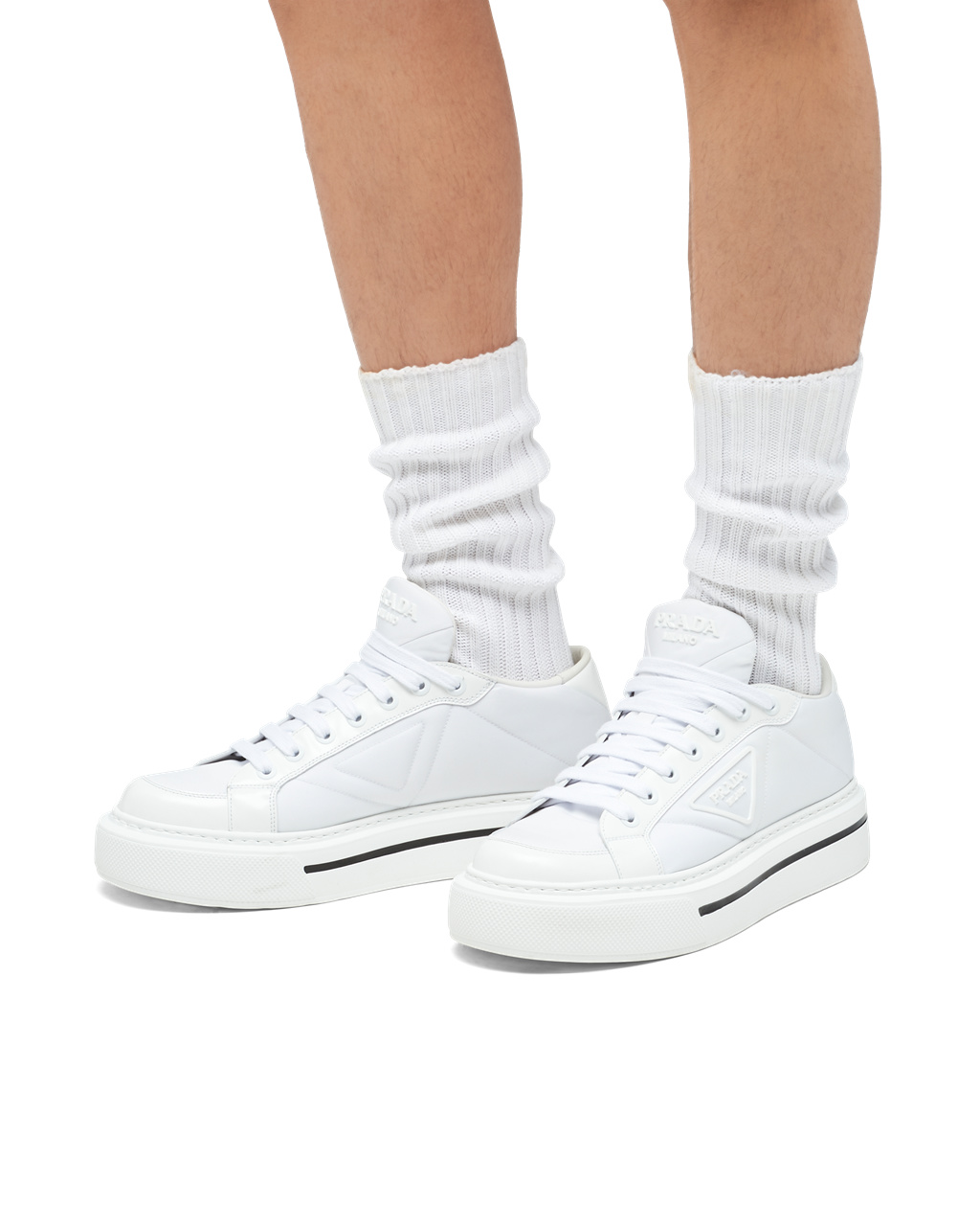 Prada Prada Macro Re-nylon And Brushed Cuero Sneakers Blancas | 90517-JIBD