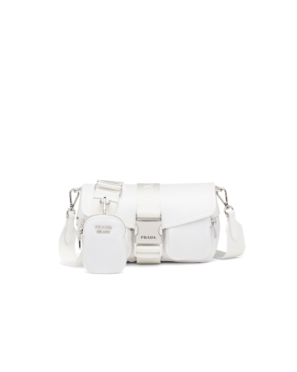 Prada Prada Pocket Nylon And Brushed Cuero Bag Blancas | 86103-LBST