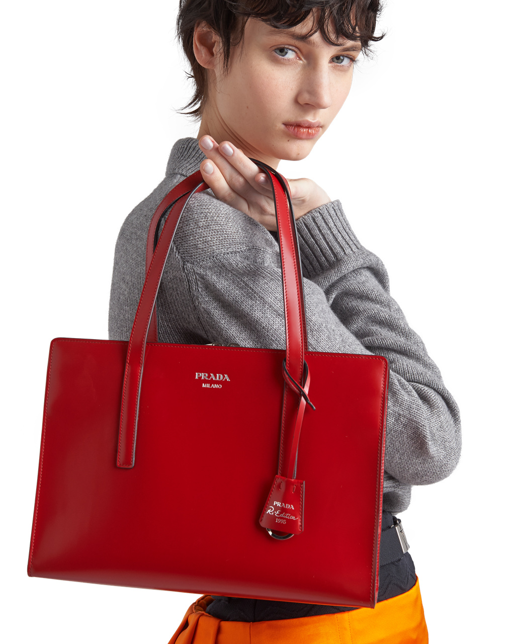 Prada Prada Re-edition 1995 Brushed-leather Medium Handbag Scarlet | 71542-ZJVF