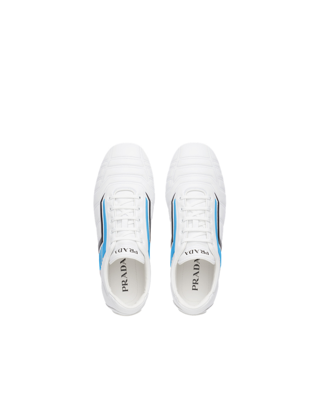 Prada Prada Rev Cuero Sneakers Blancas Azules Claro | 24019-PHYR