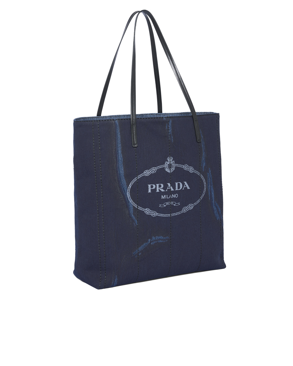 Prada Printed Denim Tote Azules Negras | 12546-TYEX