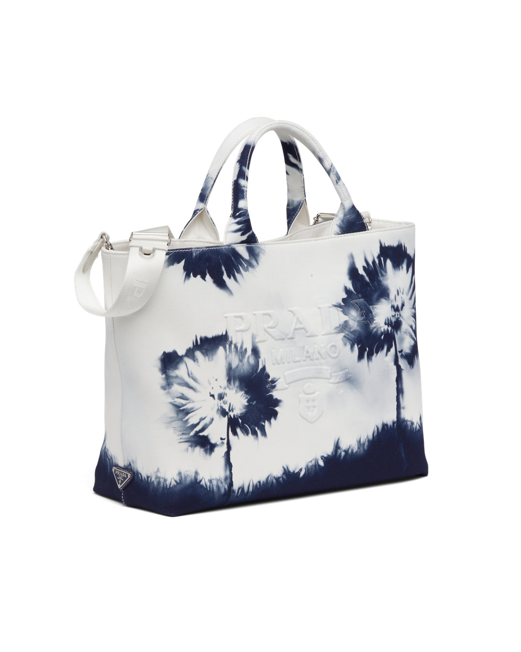 Prada Printed Drill Tote Bag Blancas Azul Marino Azules | 13296-EVCX