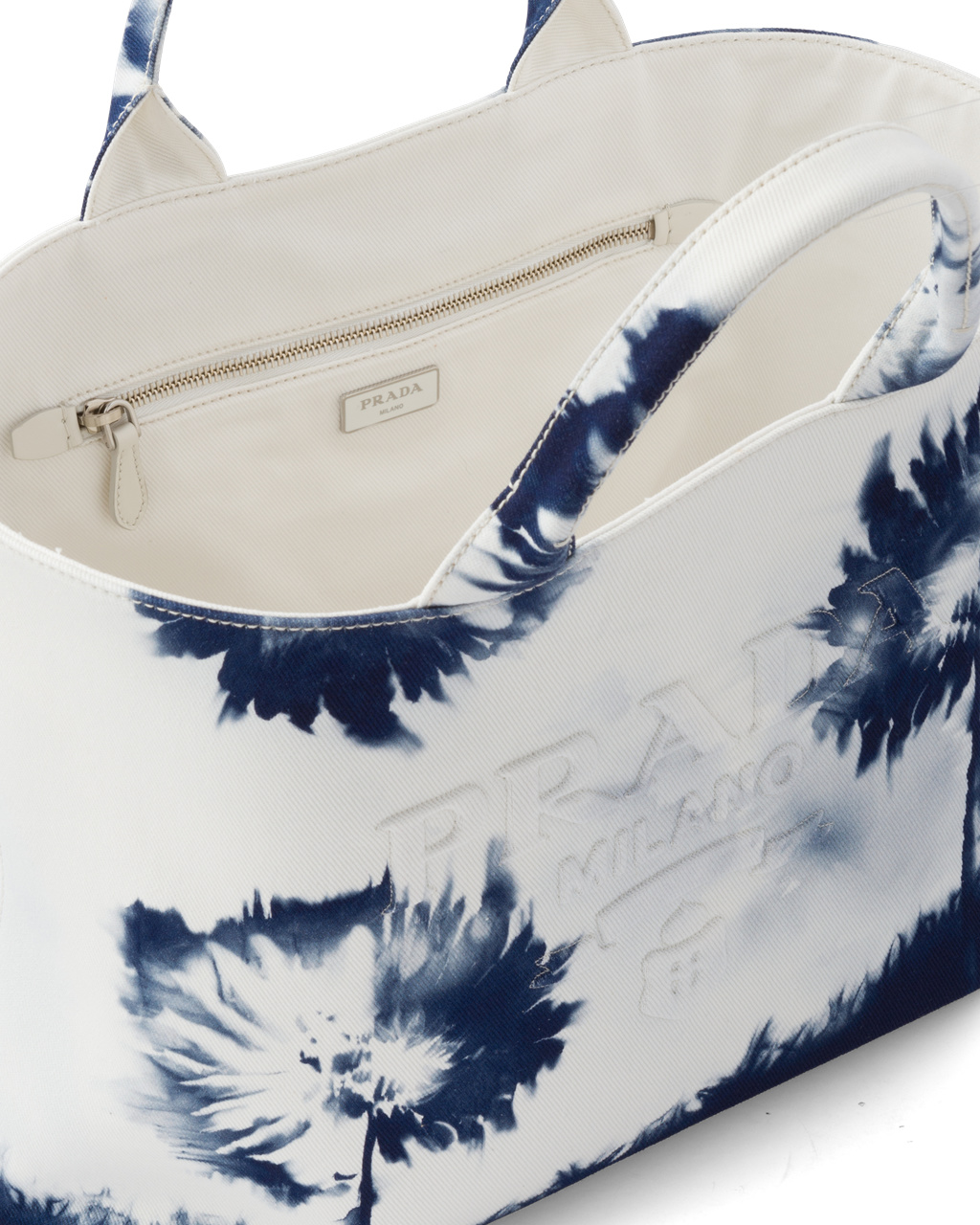 Prada Printed Drill Tote Bag Blancas Azul Marino Azules | 13296-EVCX