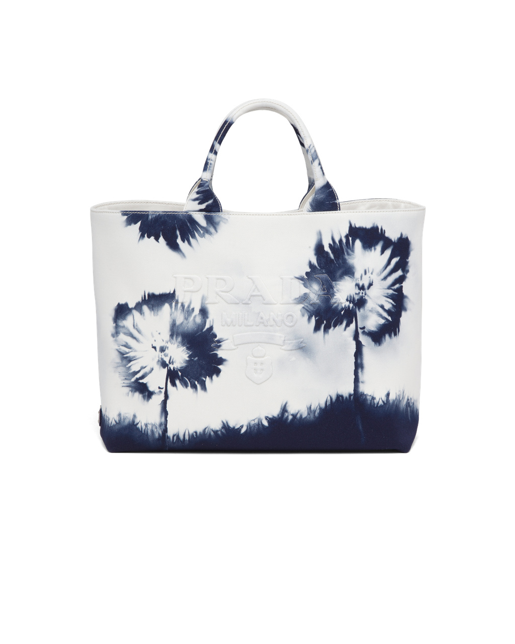 Prada Printed Drill Tote Bag Blancas Azul Marino Azules | 13296-EVCX