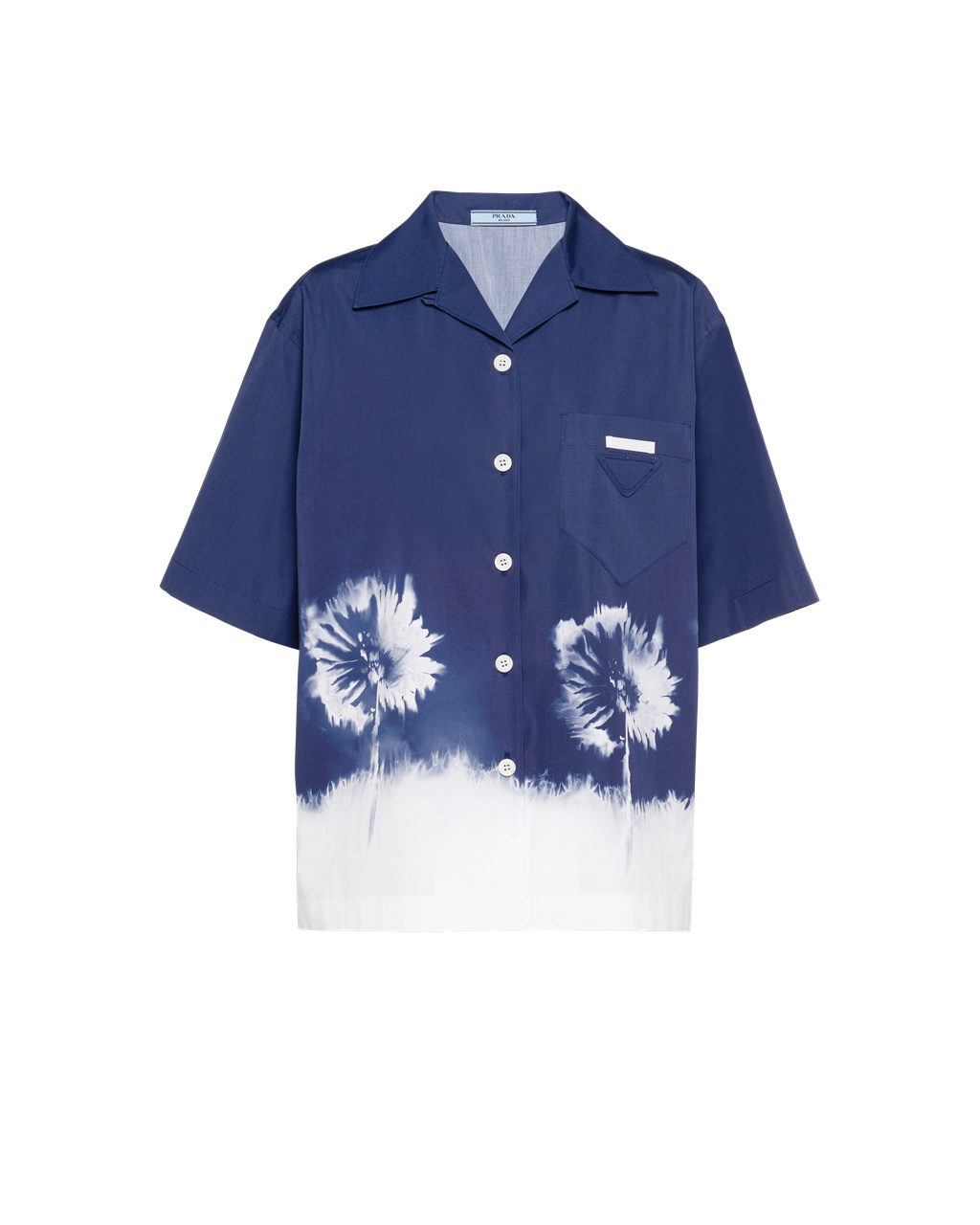 Prada Printed Poplin Shirt Azul Marino | 71658-LPNV