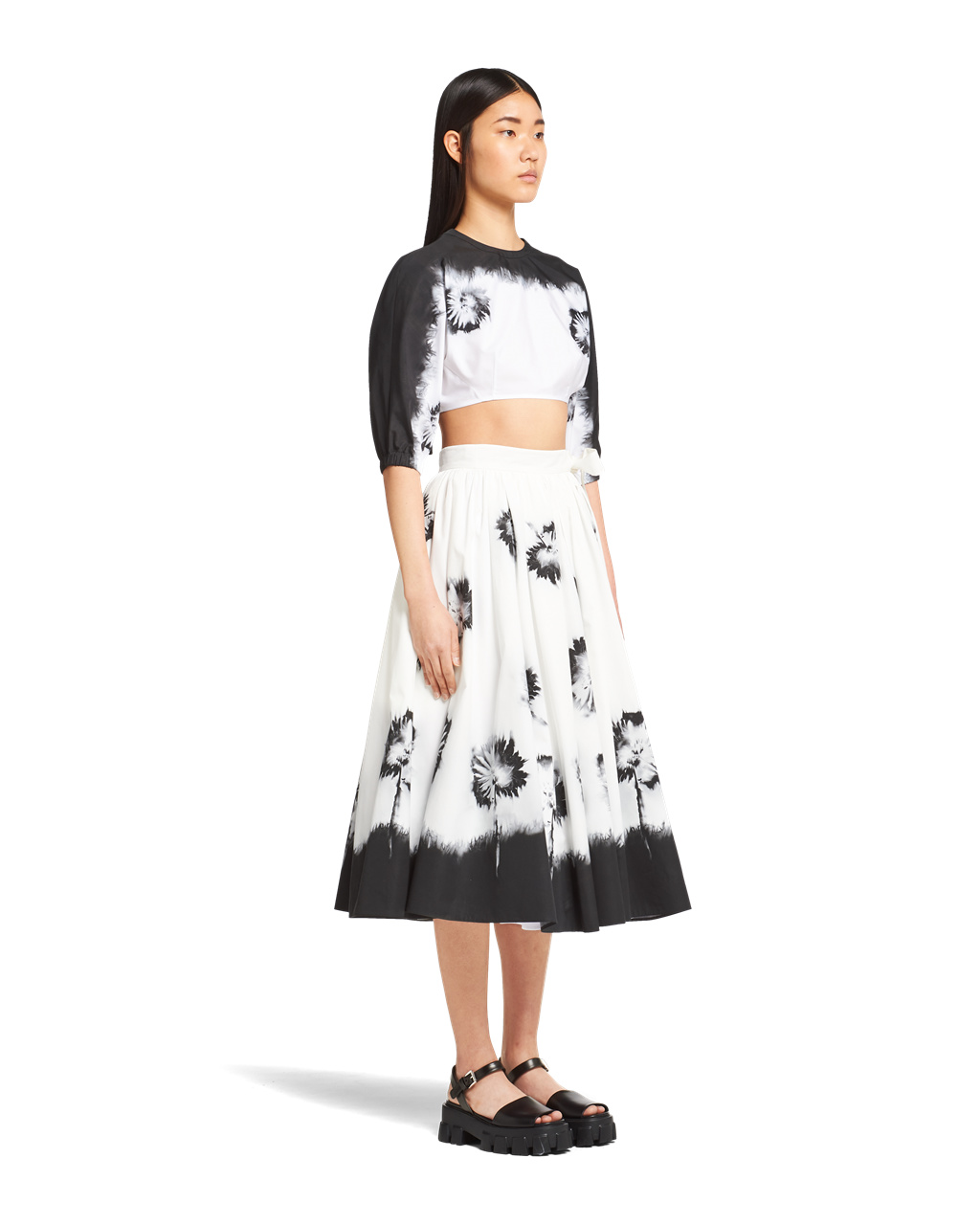 Prada Printed Poplin Skirt Blancas Negras | 07231-VTRJ