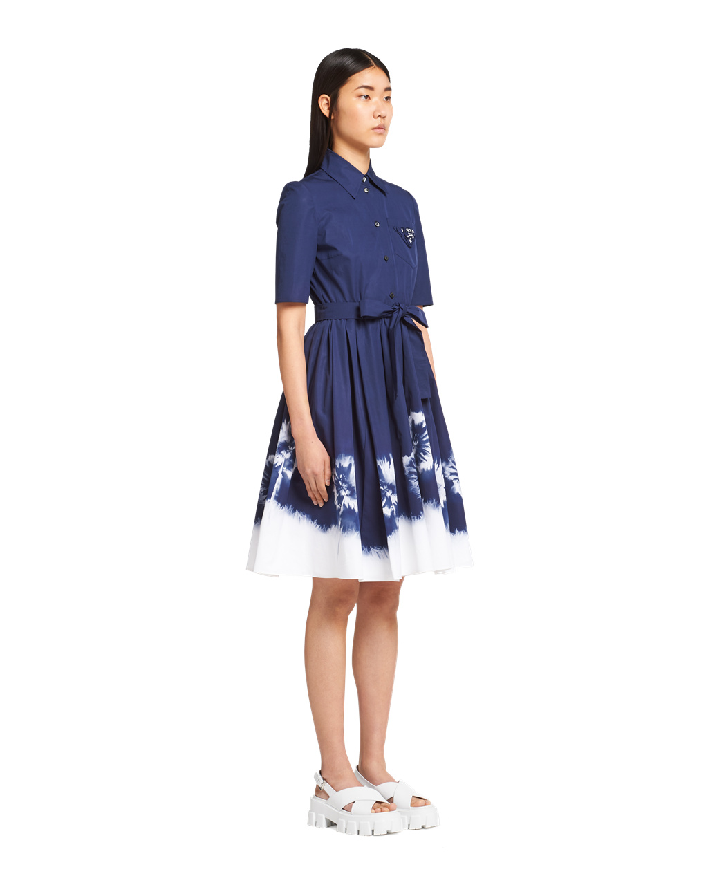 Prada Printed Poplin Vestido Azul Marino | 57620-CJOK