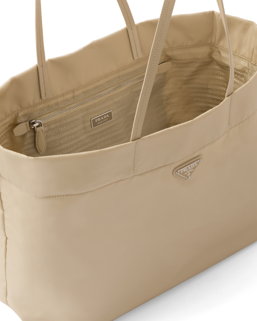 Prada Re-nylon And Saffiano Cuero Tote Bag Beige | 25680-AXSN