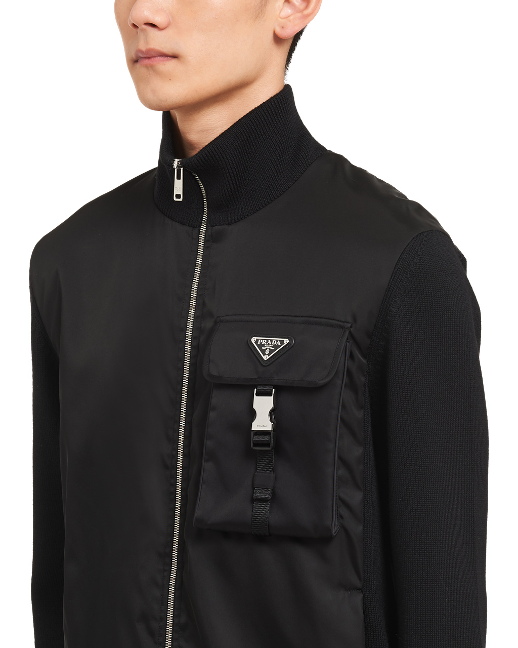 Prada Re-nylon Gabardine And Wool Cardigan Negras | 10968-IXAV