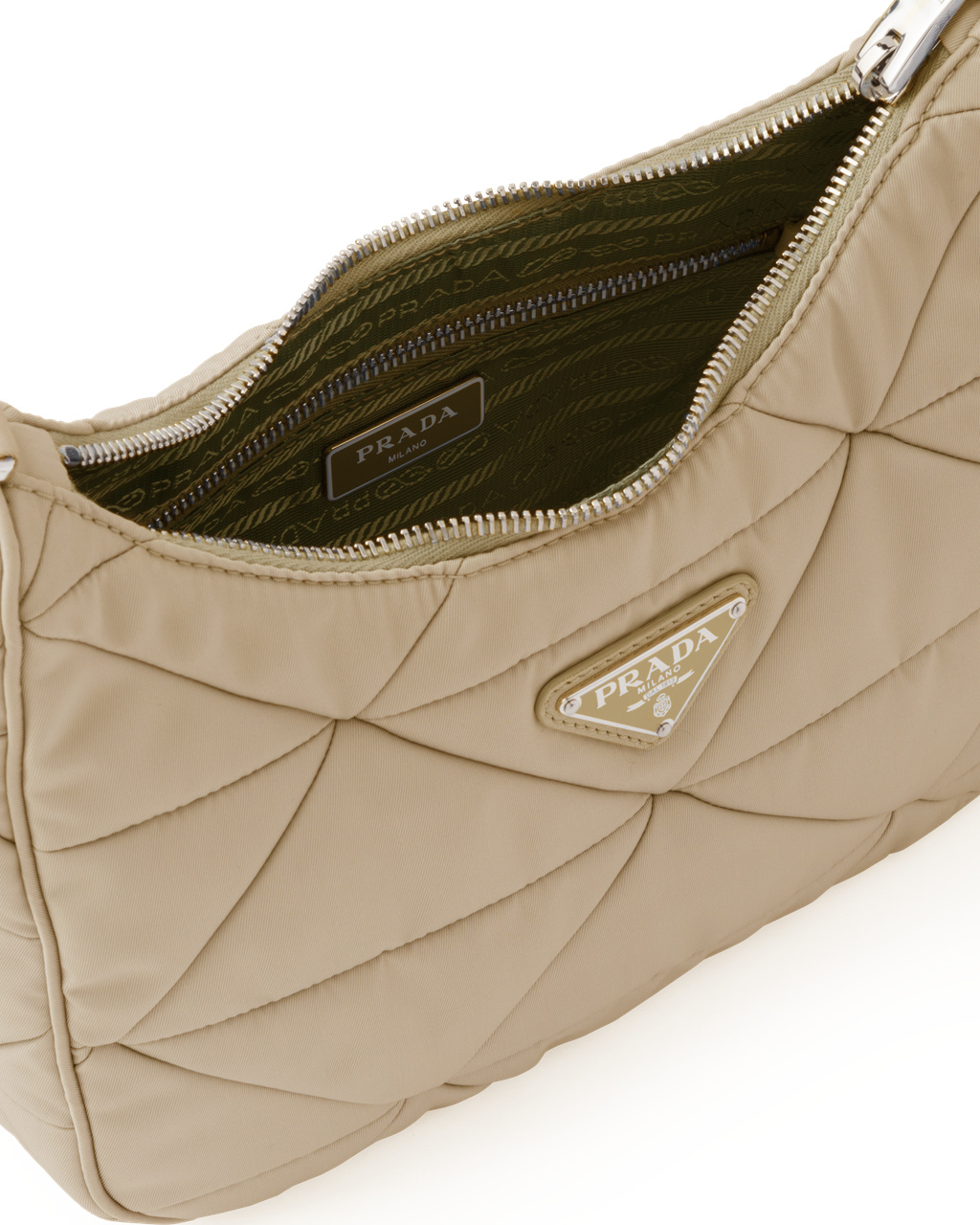 Prada Re-nylon Padded Hobo Bag Beige | 14395-QAUC