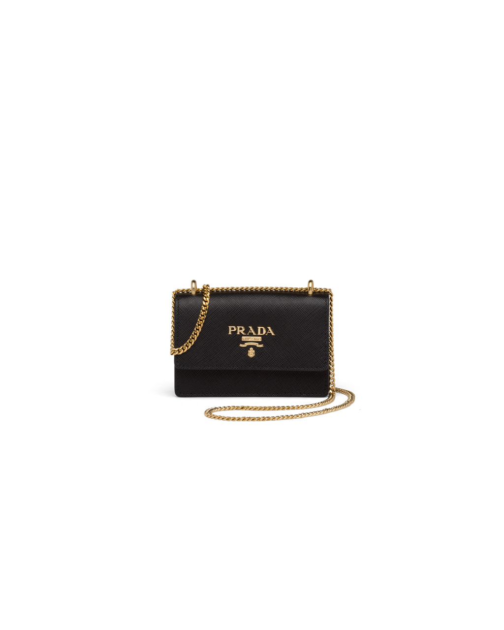 Prada Saffiano Cuero Card Holder With Shoulder Correa Negras | 21684-OINL