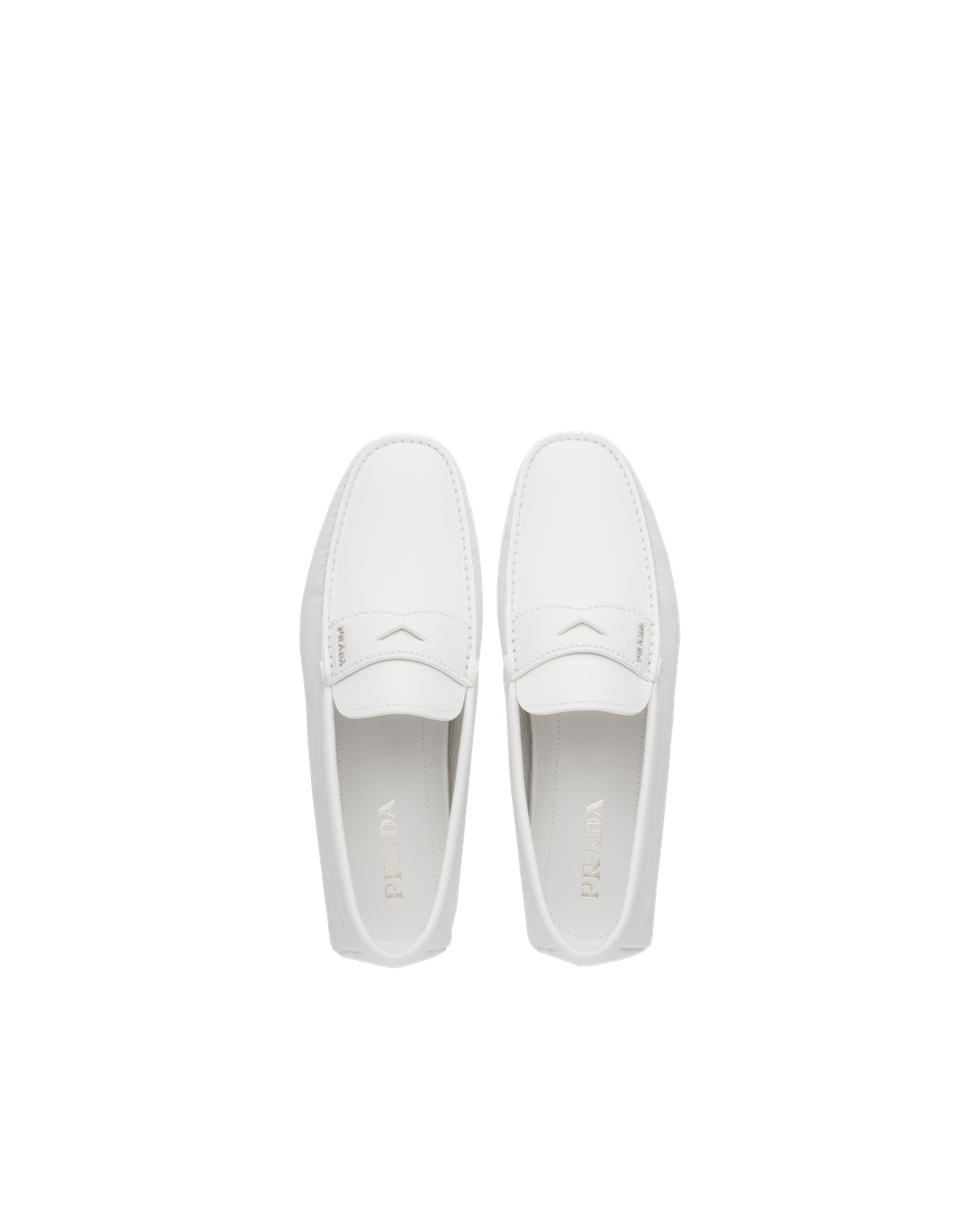 Prada Saffiano Cuero Loafers Blancas | 10572-UBZM