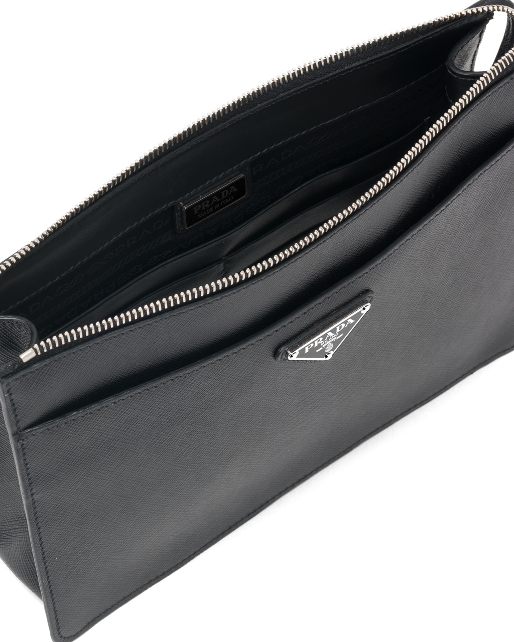 Prada Saffiano Cuero Pouch Negras | 13974-TNPL