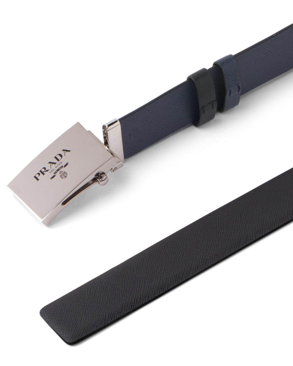 Prada Saffiano Cuero Reversible Belt Negras Azules | 02384-WHBE