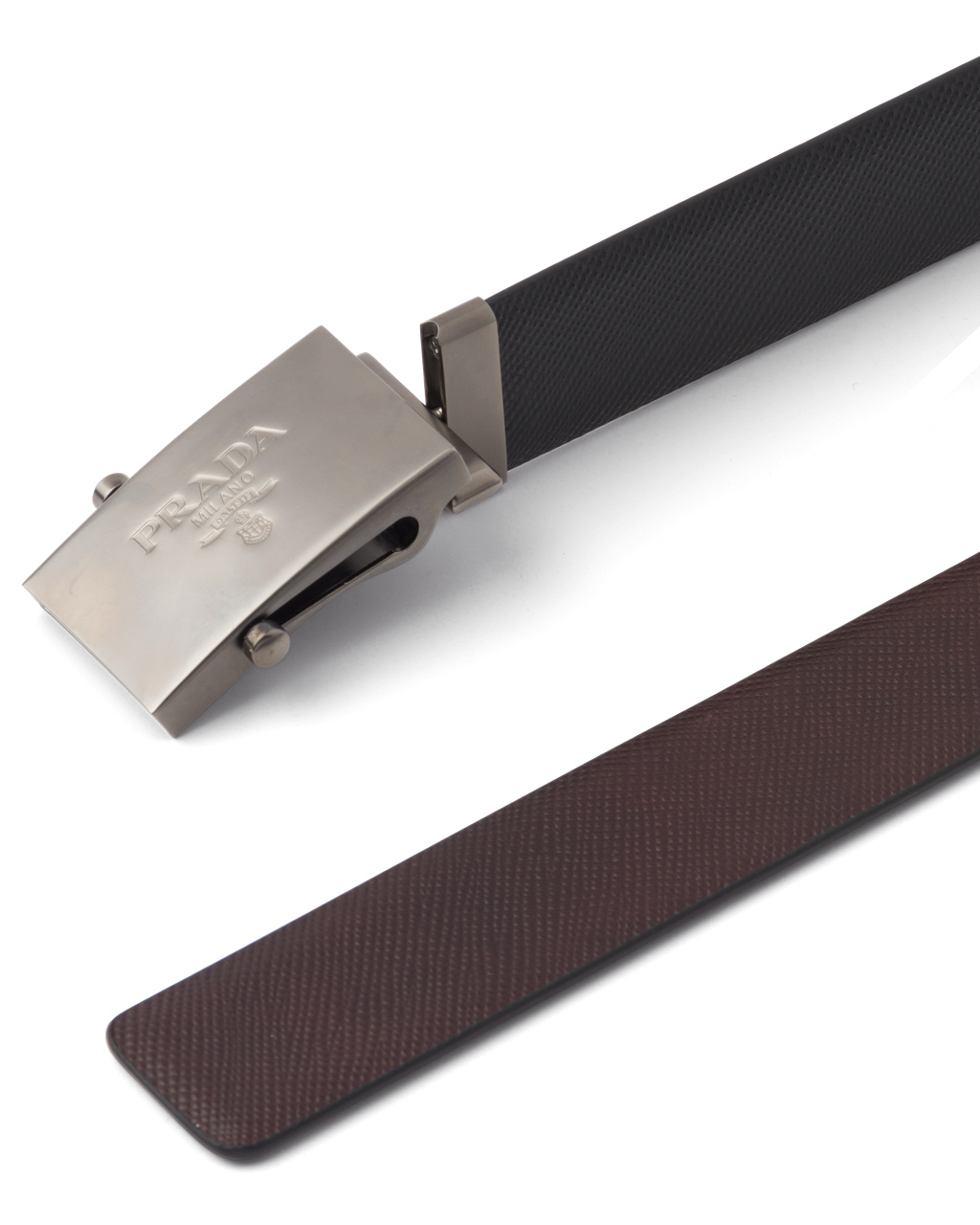 Prada Saffiano Cuero Reversible Belt Negras Cafe Marrones | 12984-PBKM