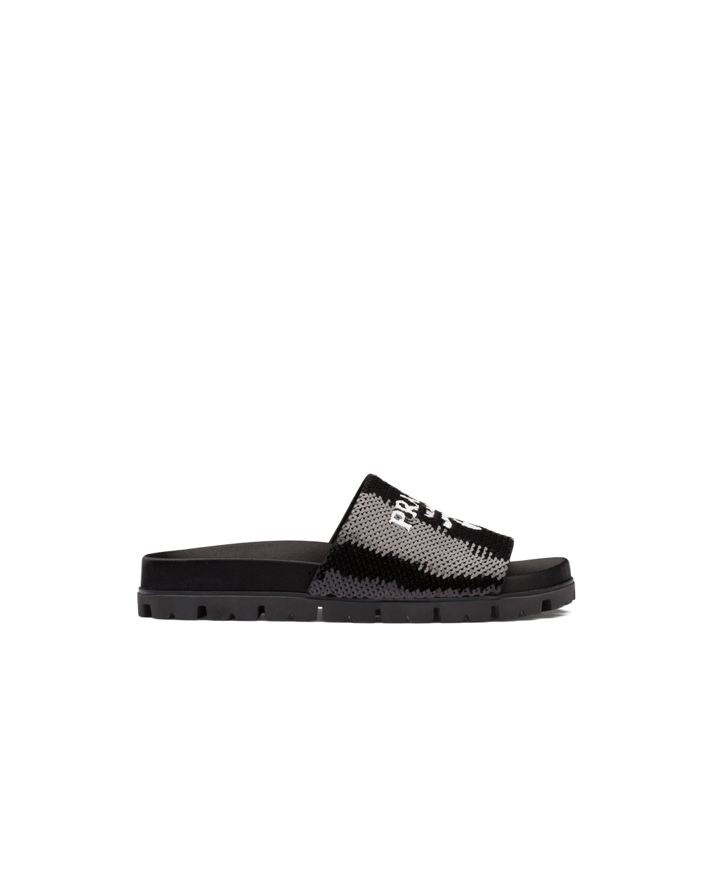 Prada Sequin Slides Negras Blancas | 53970-GYVH