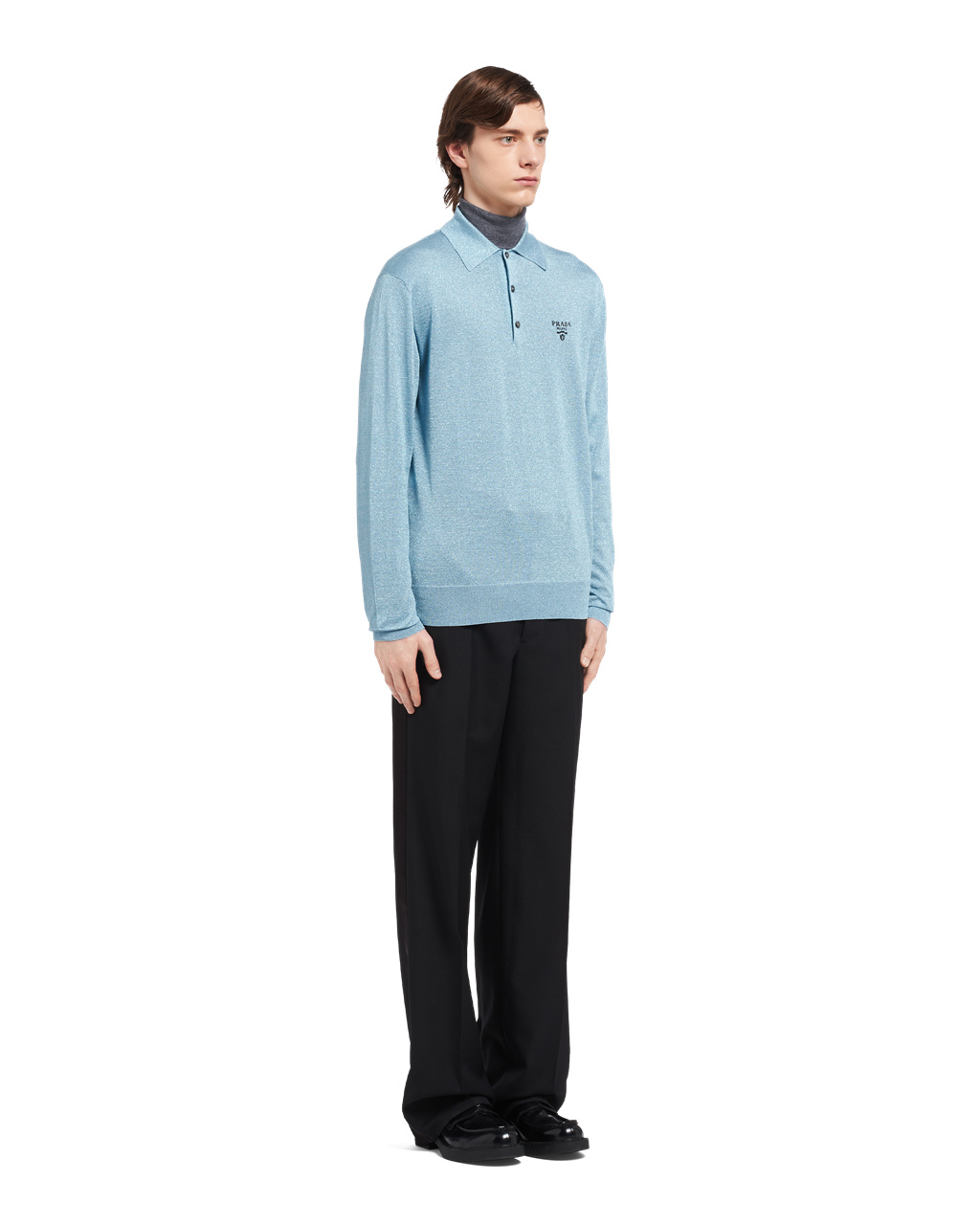 Prada Silk Polo Shirt Azul Marino | 26730-SQIO