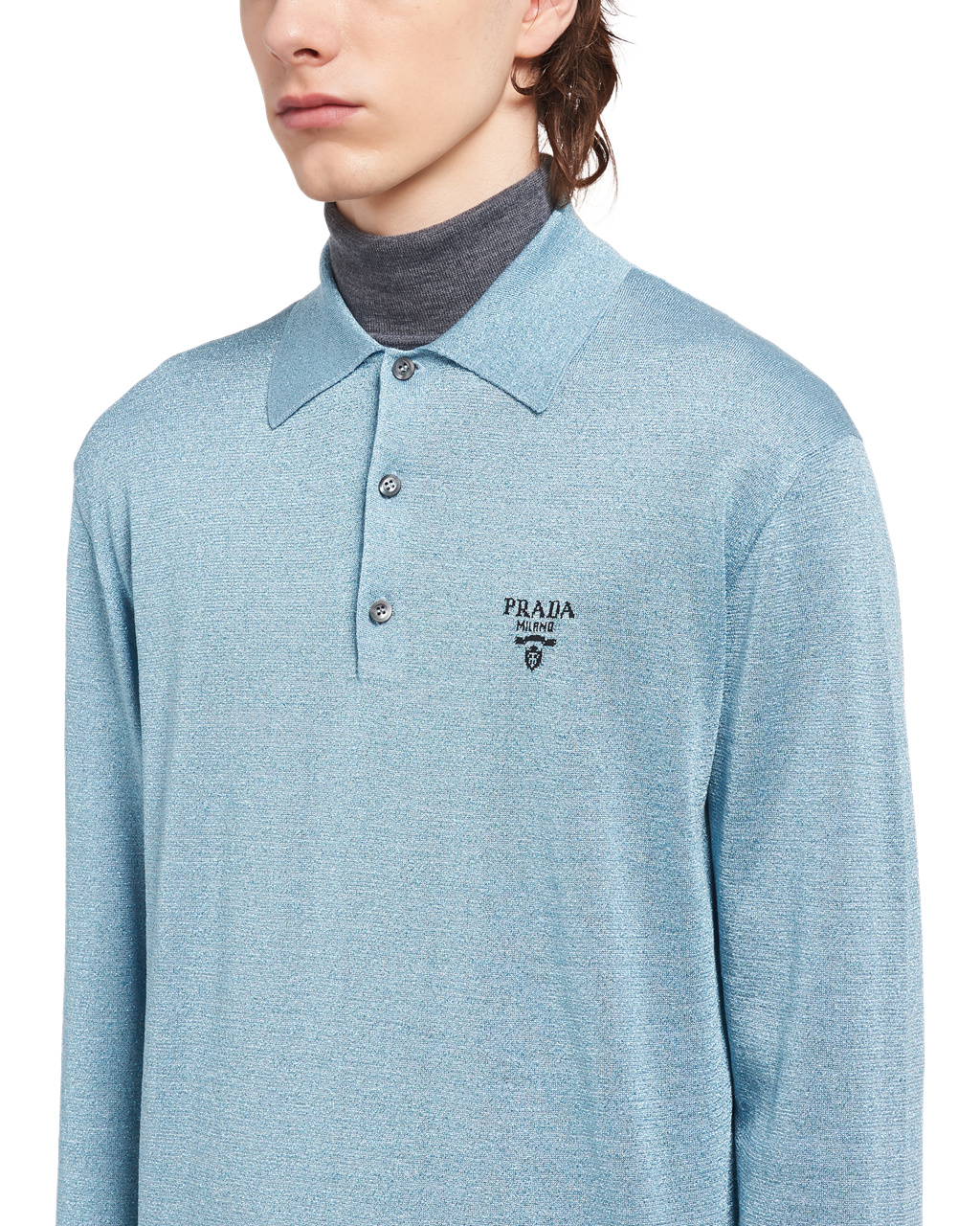 Prada Silk Polo Shirt Azul Marino | 26730-SQIO