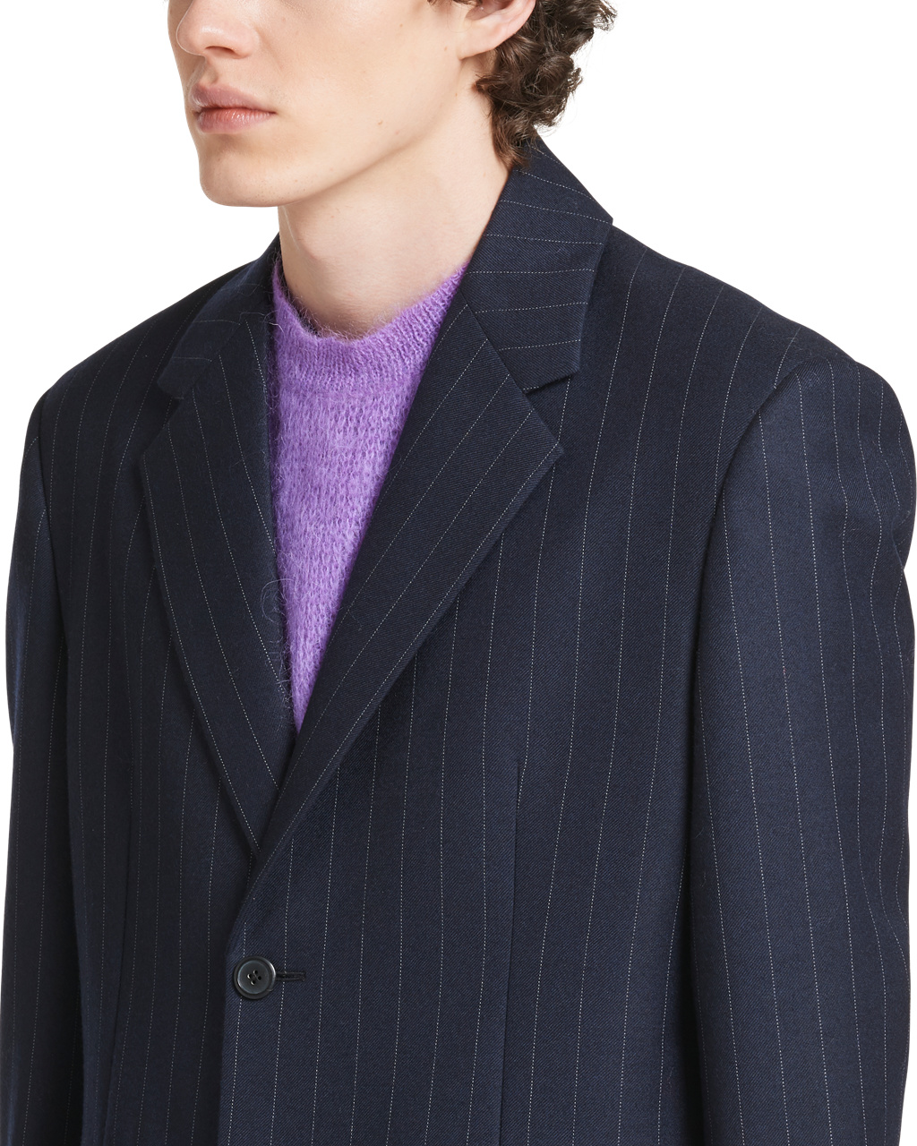 Prada Single-breasted Pinstriped Wool Jacket Azul Marino | 14507-OJKW