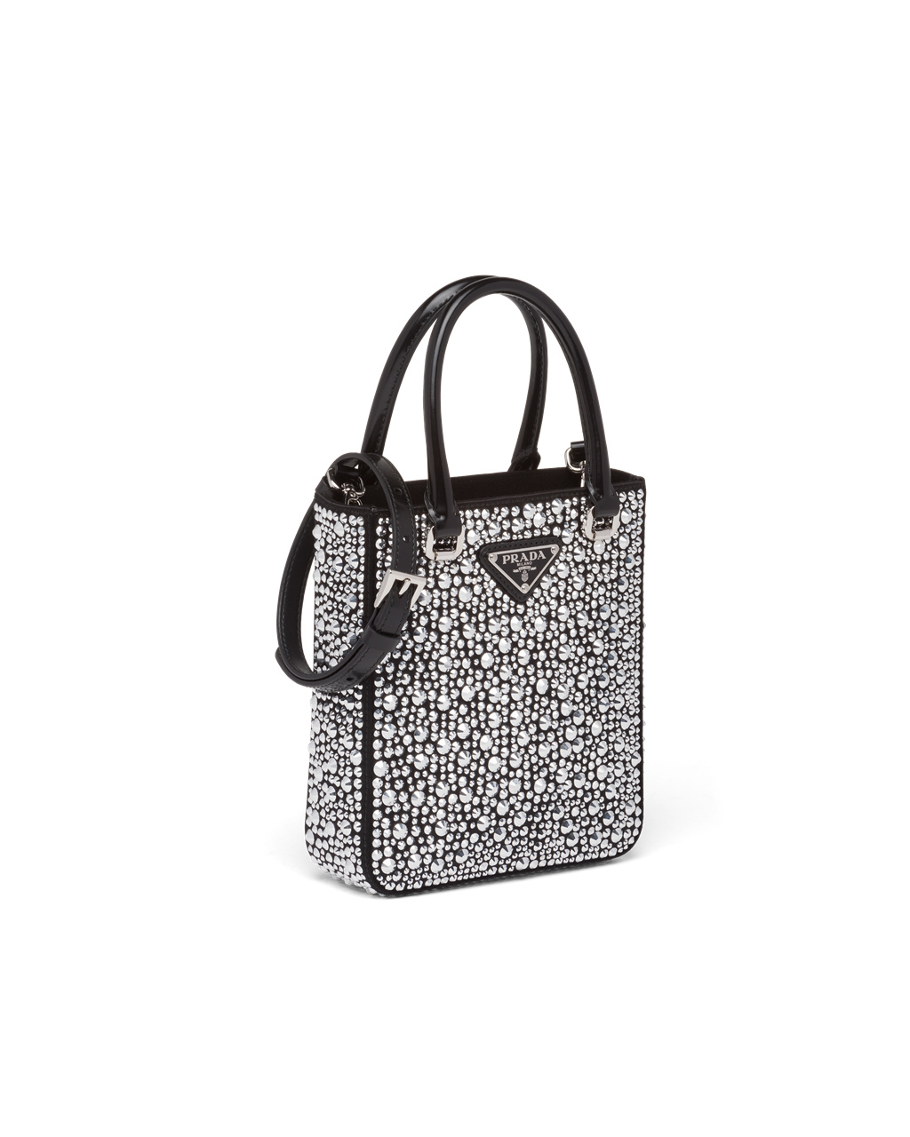 Prada Small Crystal-studded Satin Tote Bag Metal | 98163-YBET