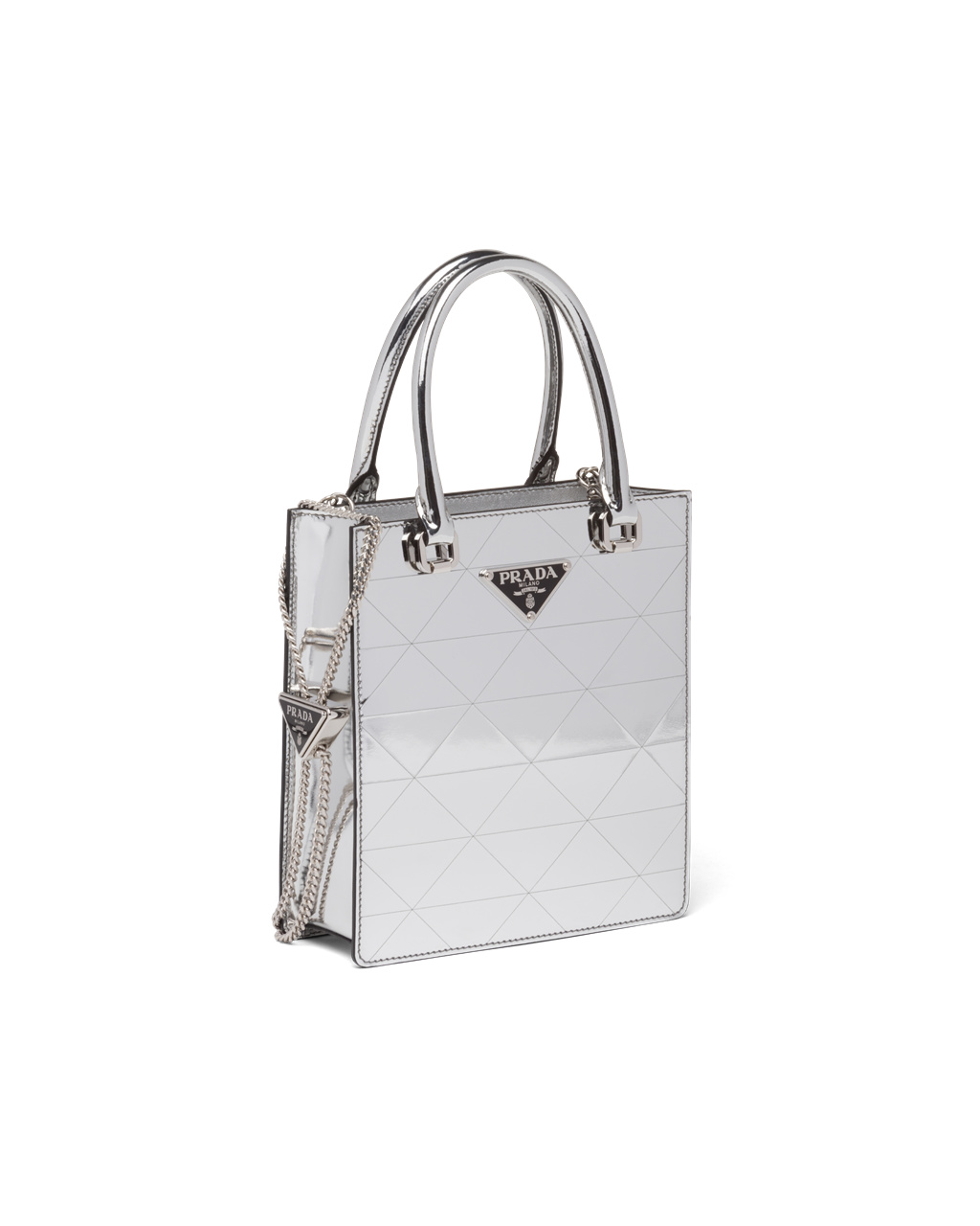 Prada Small Metallic Cuero Tote Bag Plateadas | 13047-BFHG