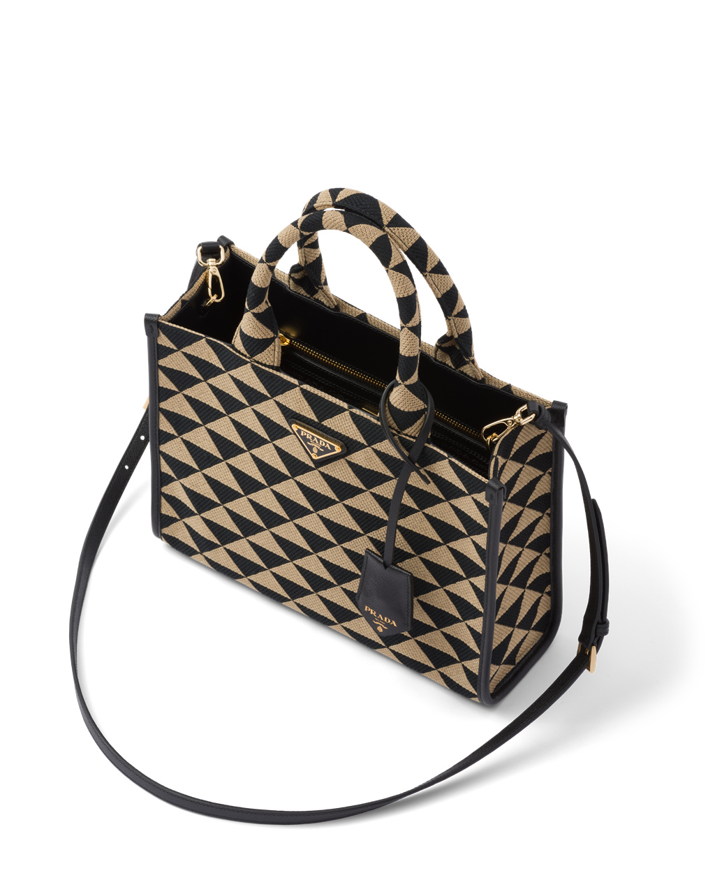 Prada Small Prada Symbole Jacquard Fabric Handbag Negras Beige | 71605-FLYJ