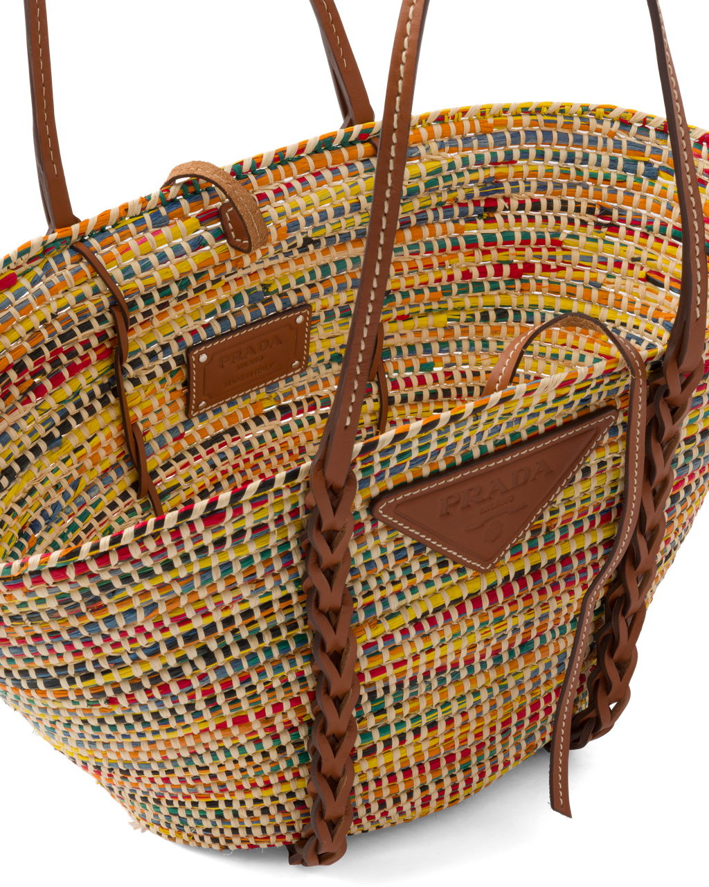 Prada Straw And Cuero Tote Bag Multicolored / Cognac | 69130-DZPV