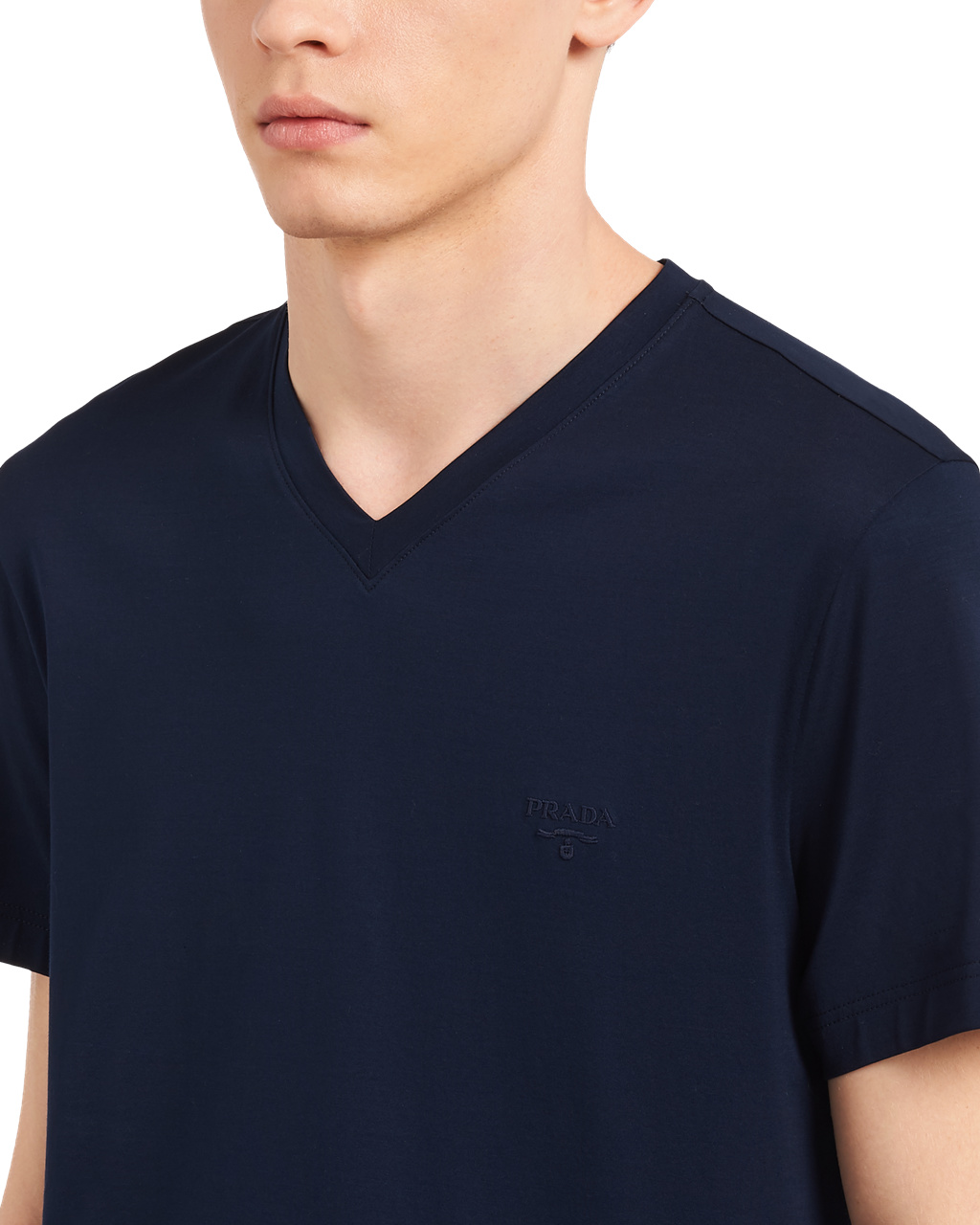 Prada Stretch Algodon T-shirt Azul Marino | 20493-LBPC