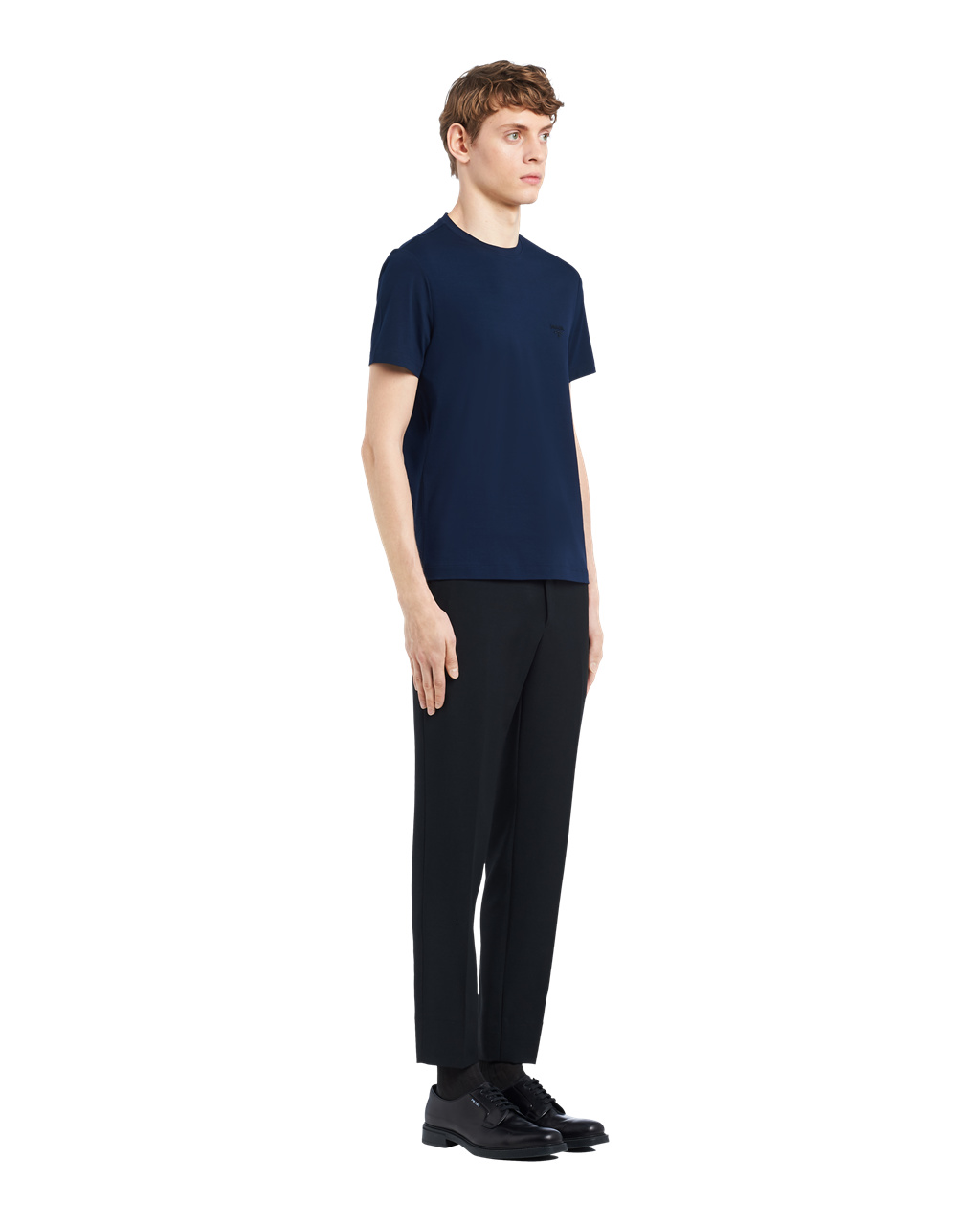 Prada Stretch Algodon T-shirt Azul Marino | 41926-AKYN