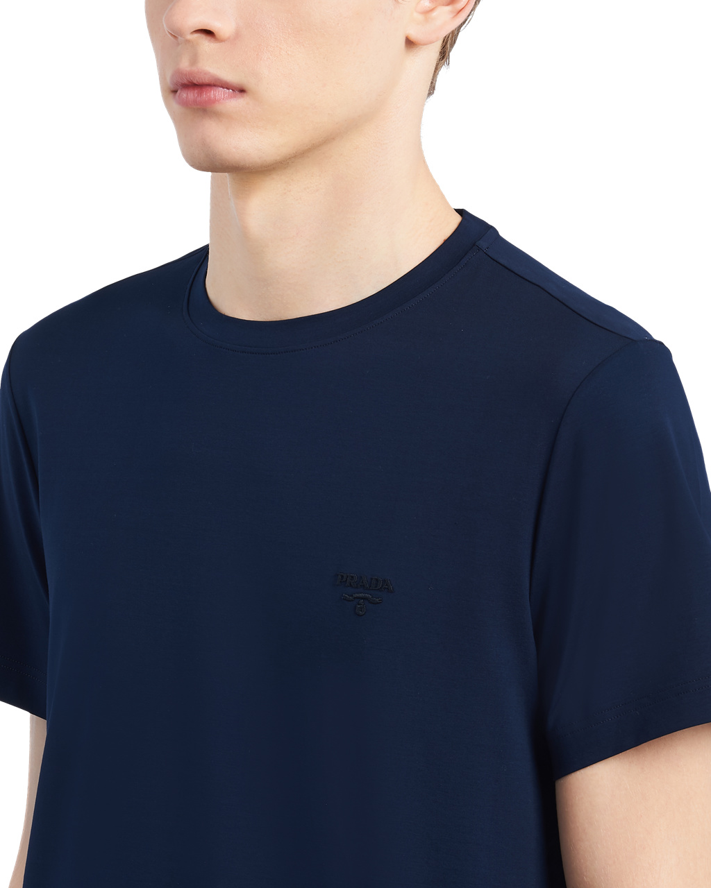 Prada Stretch Algodon T-shirt Azul Marino | 41926-AKYN