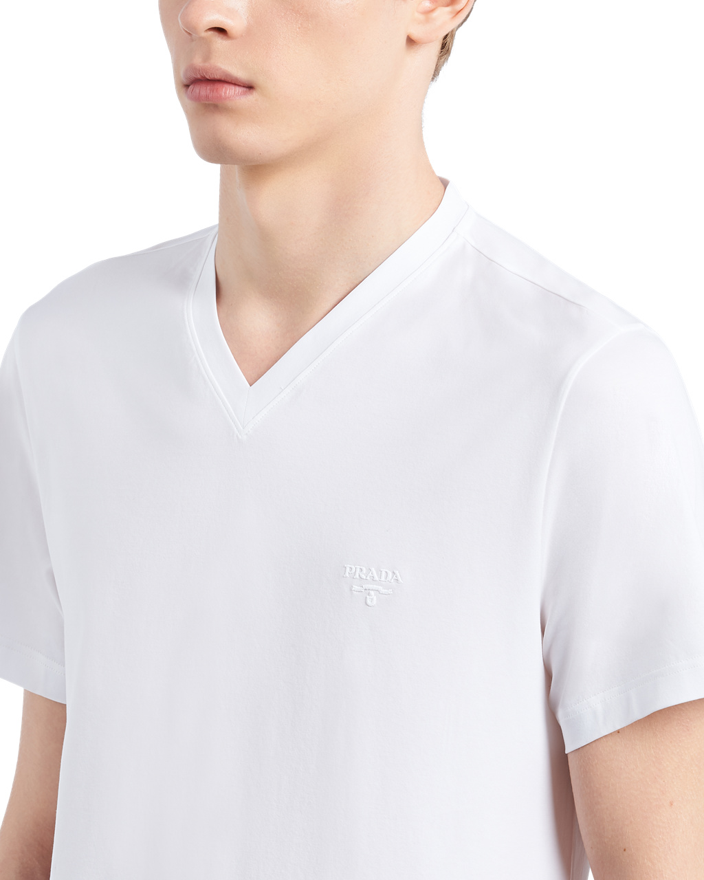 Prada Stretch Algodon T-shirt Blancas | 45319-WLTQ