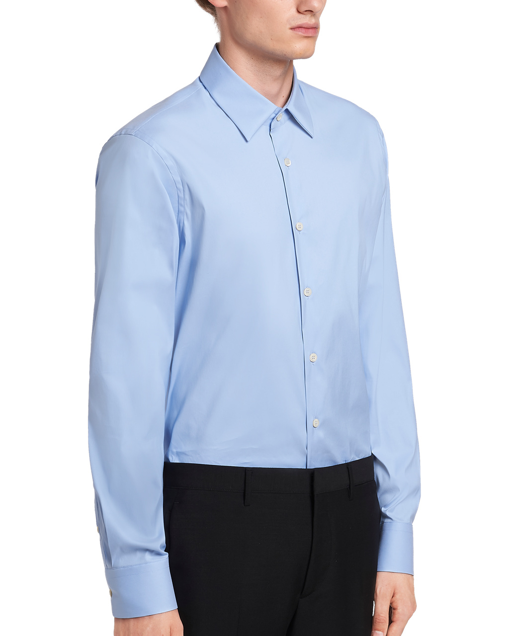 Prada Stretch Poplin Shirt Azul Marino | 01752-ZBKS