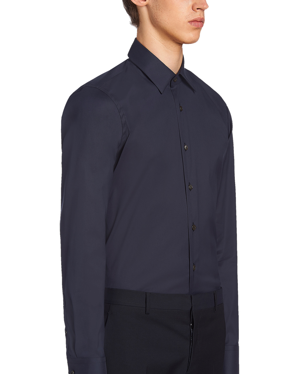 Prada Stretch Poplin Shirt Azul Marino | 51894-LTDS