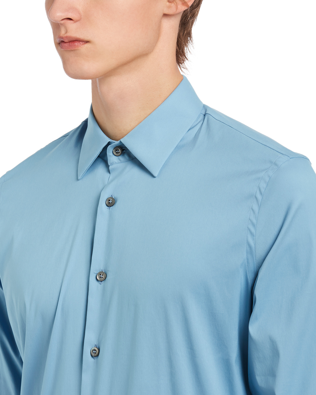 Prada Stretch Poplin Shirt Celeste | 51038-INVR