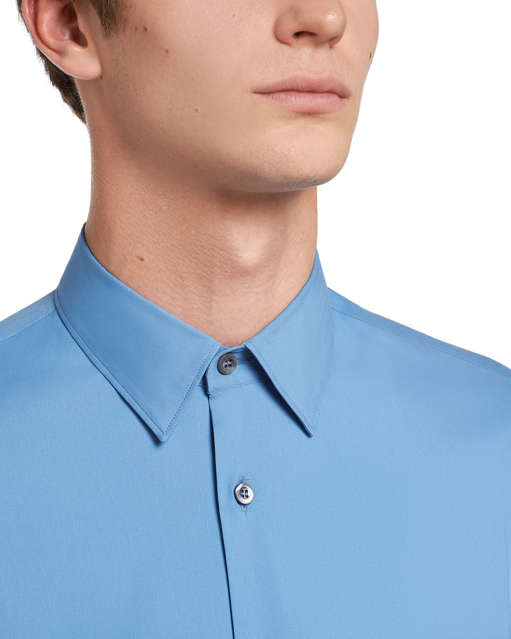 Prada Stretch Poplin Shirt Celeste | 84605-JFSV