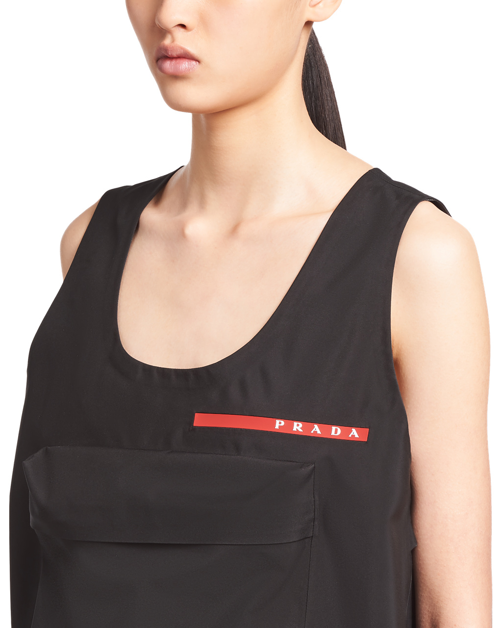 Prada Technical Fabric Top With Large Pocket Negras | 46350-BANY