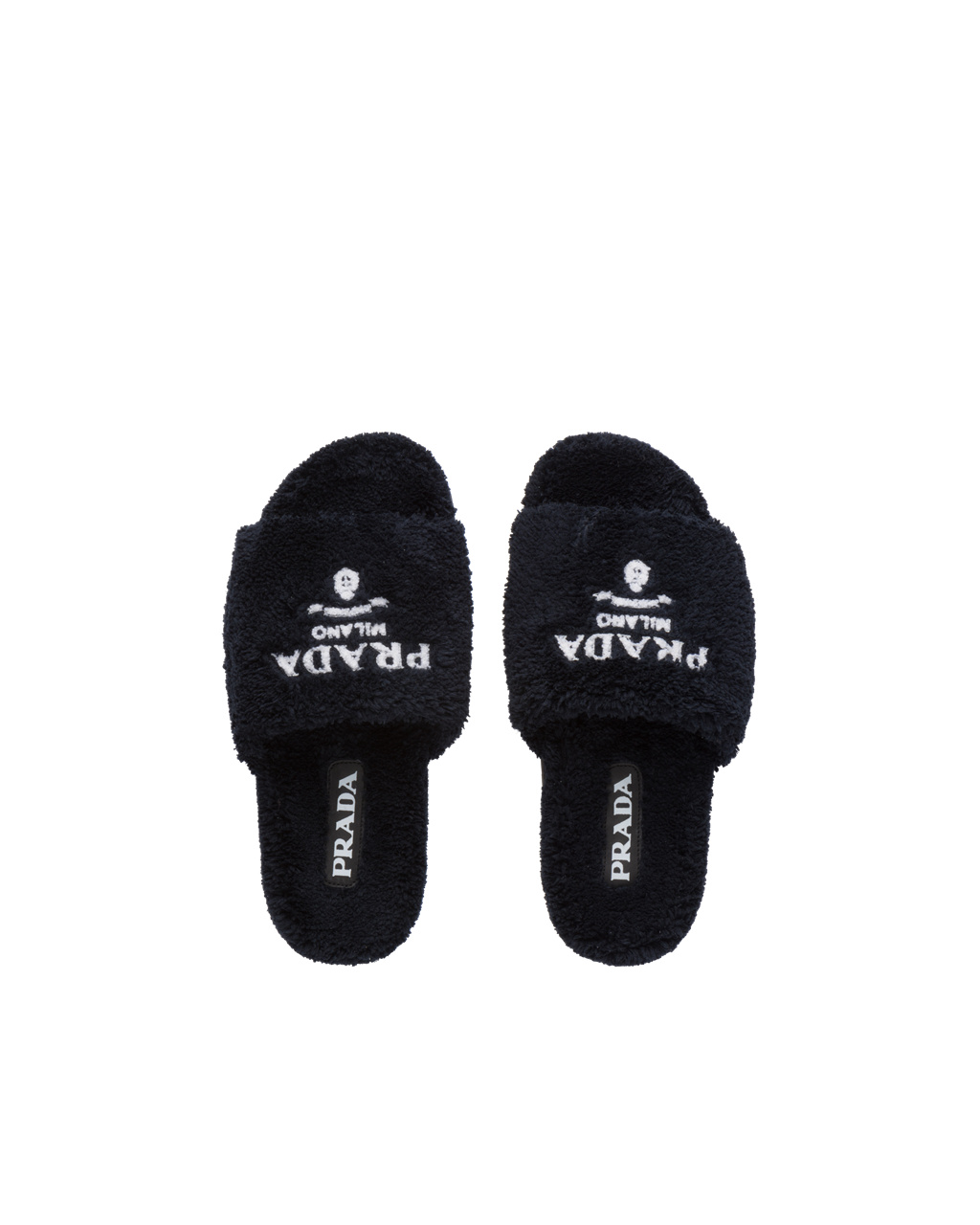 Prada Terry Cloth Slides Negras Blancas | 36982-OFBG