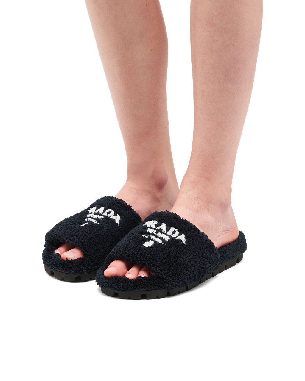 Prada Terry Cloth Slides Negras Blancas | 36982-OFBG