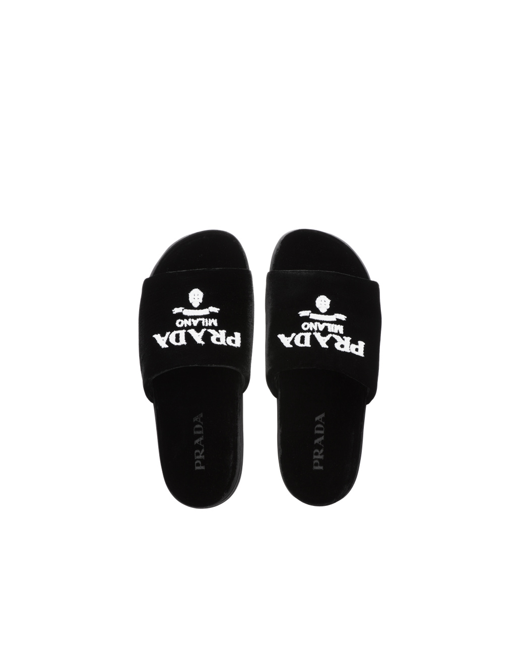 Prada Velvet Slides Negras | 16589-DKNP