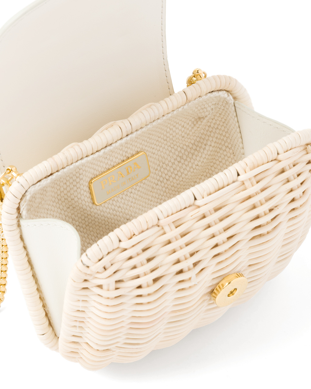 Prada Wicker And Cuero Mini-pouch Blancas | 10265-FCVM